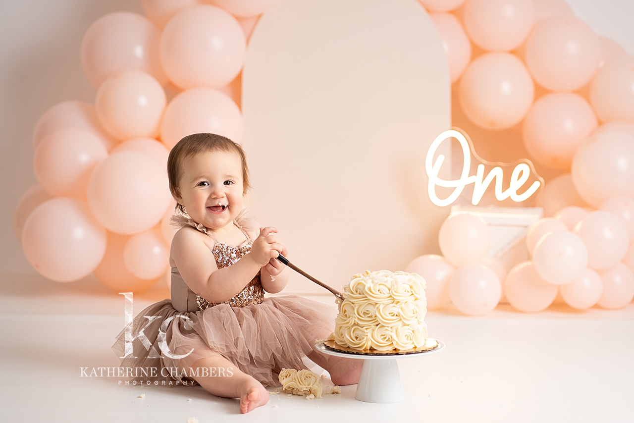 Sweet Kennedy in her blush tutu, ready to celebrate her first birthday!