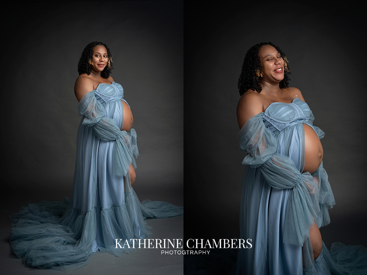Profile maternity portrait in studio showing baby bump Cleveland maternity session