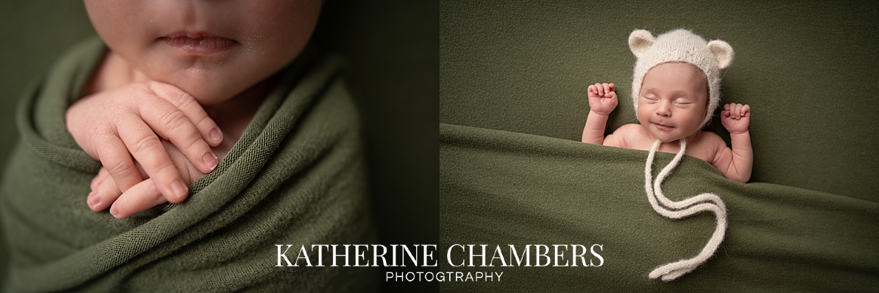Close up of newborn baby James photographed in Cleveland studio
