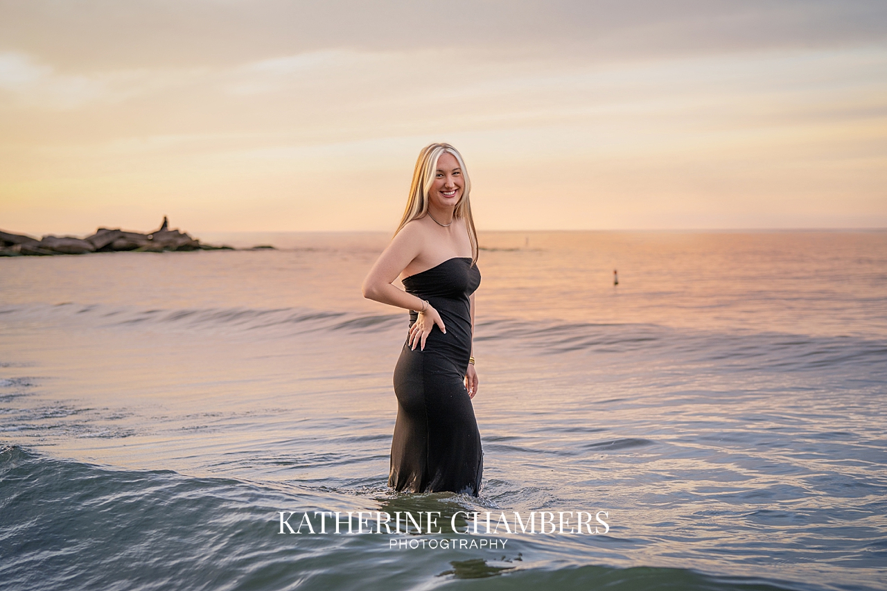 Golden hour senior portrait by Lake Erie in Cleveland, Ohio