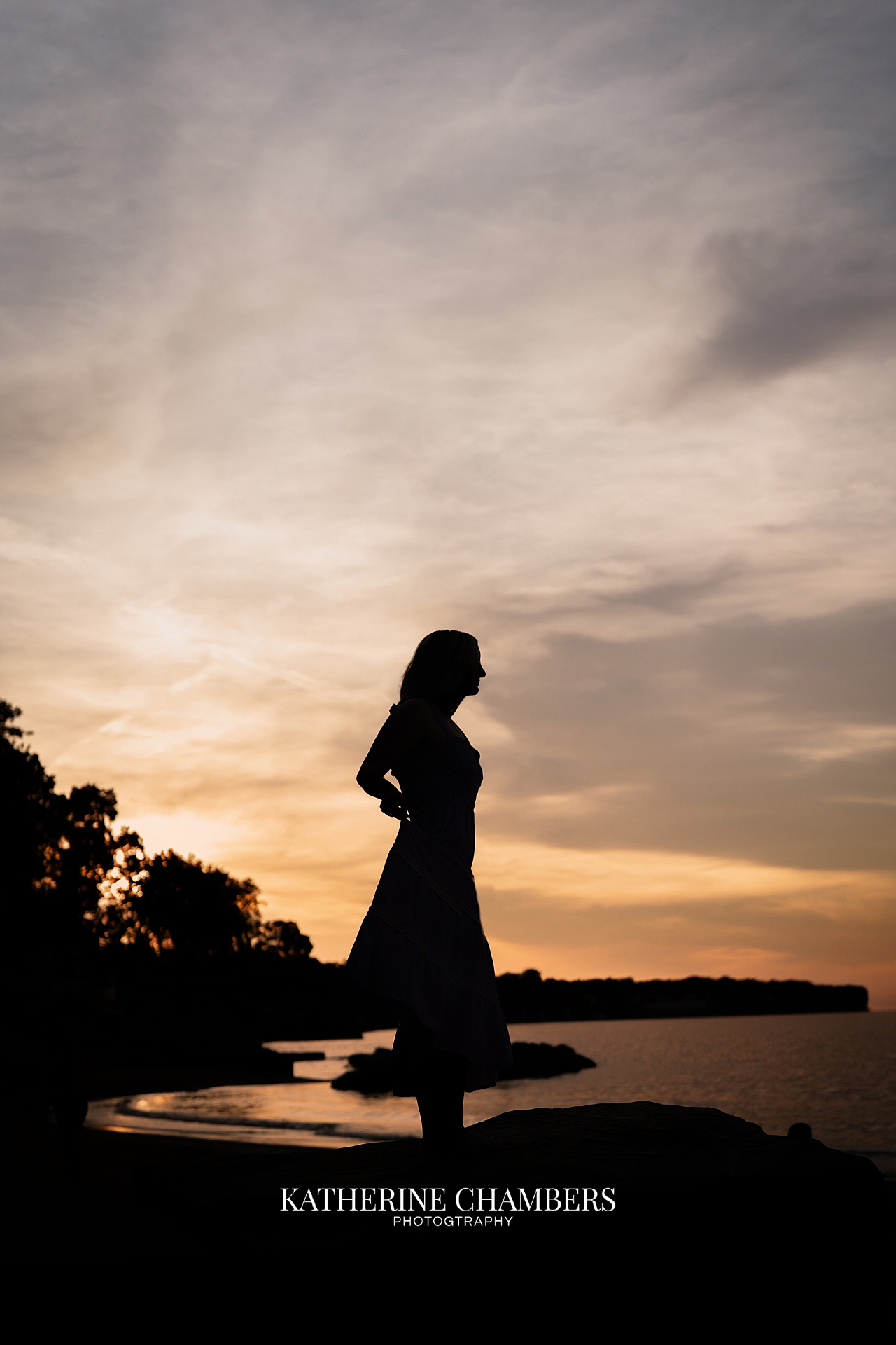 silhouette senior photo on the beach in Ohio