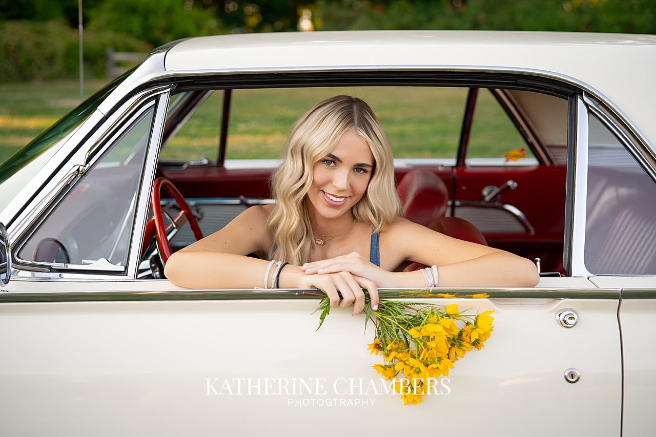 Cleveland senior photos with vintage 1962 Thunderbird