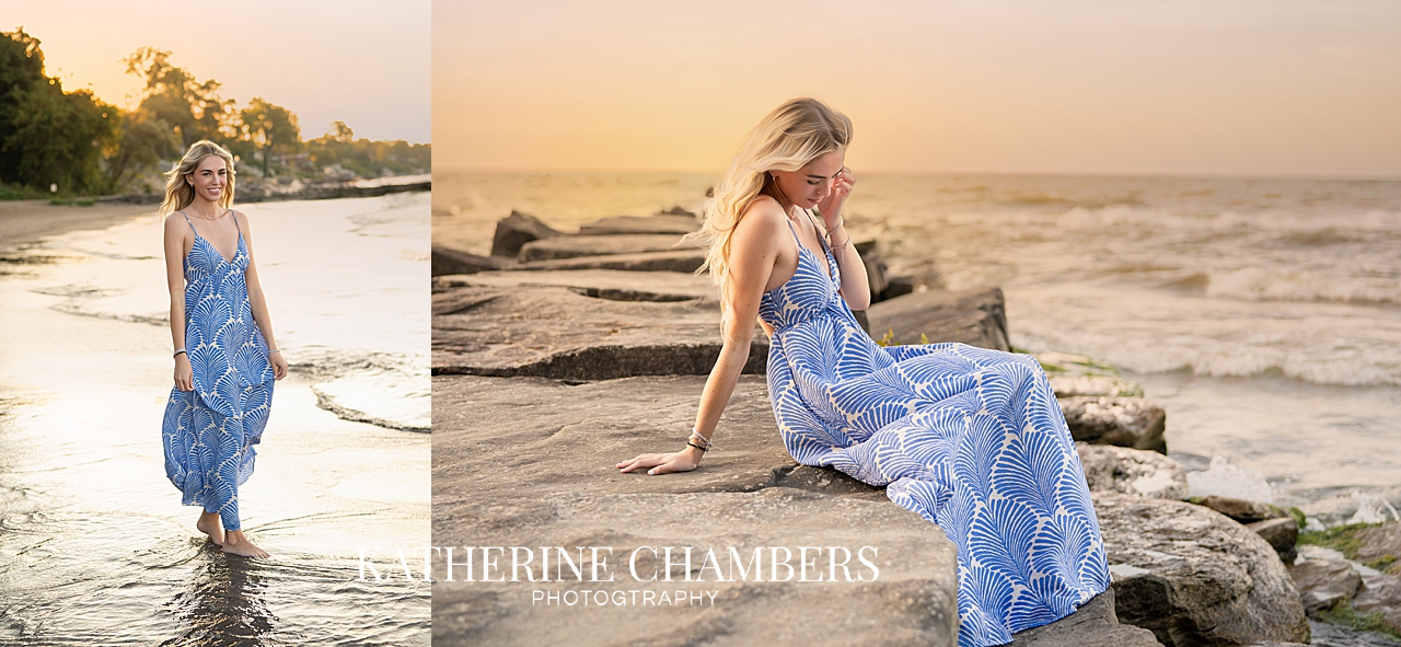 Beach senior portraits at sunset in Cleveland Ohio