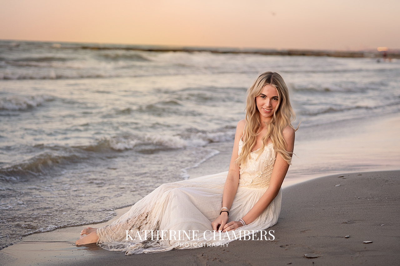 Elegant senior girl portrait at Lake Erie beach