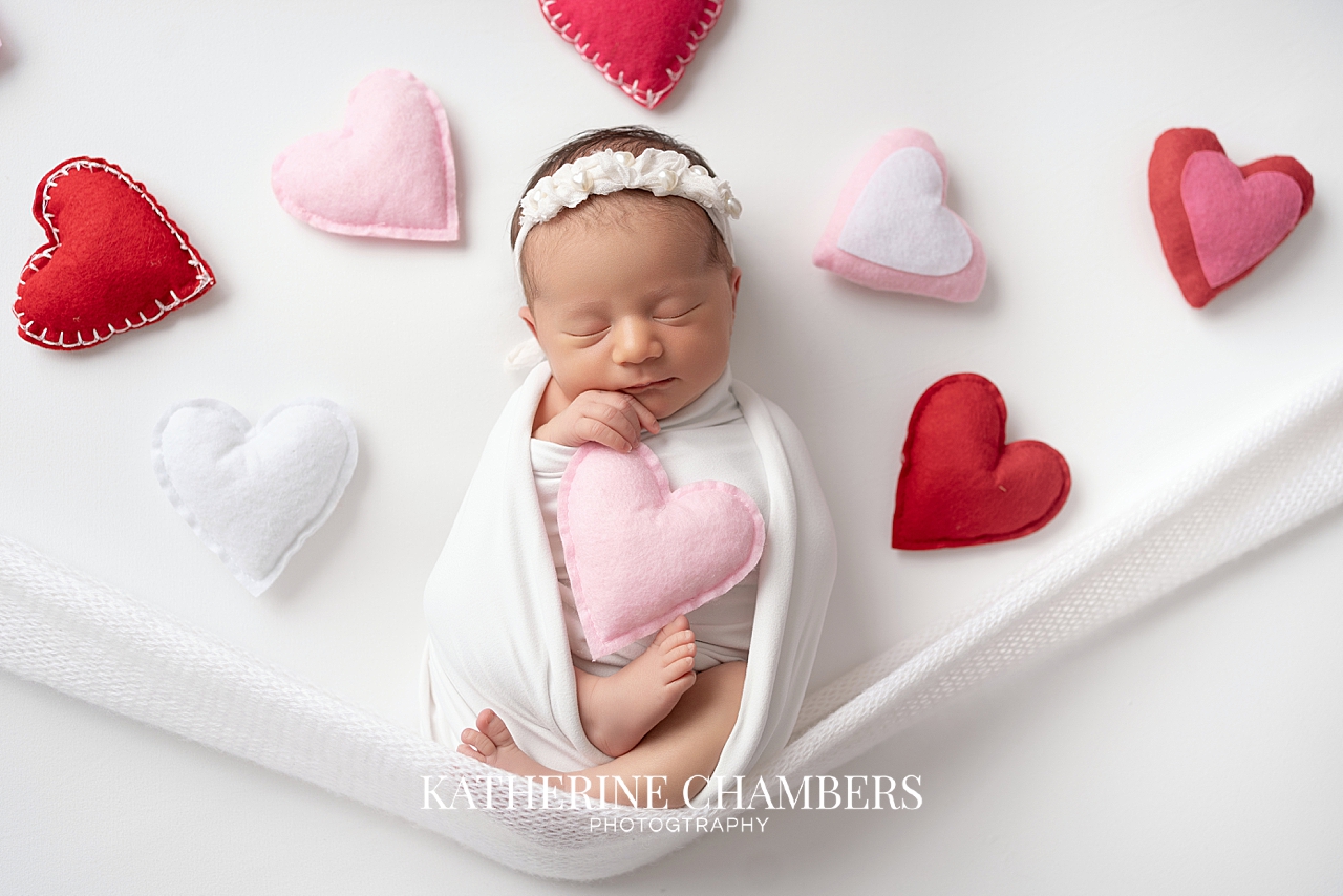 Hearts and valentine's for newborn baby girl Siena at her newborn session