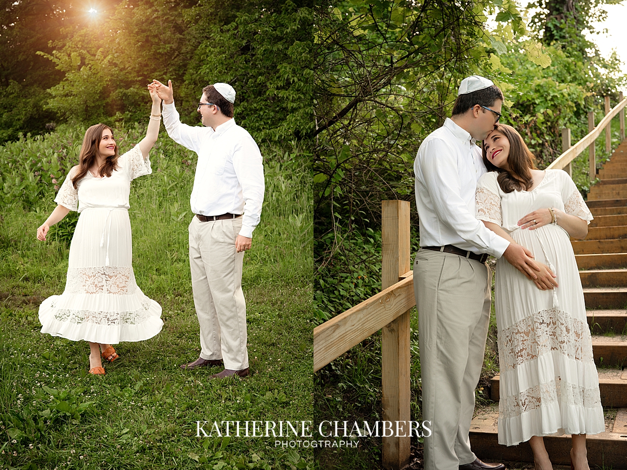 Cleveland maternity photographer photographing couple in a Lake Erie meadow