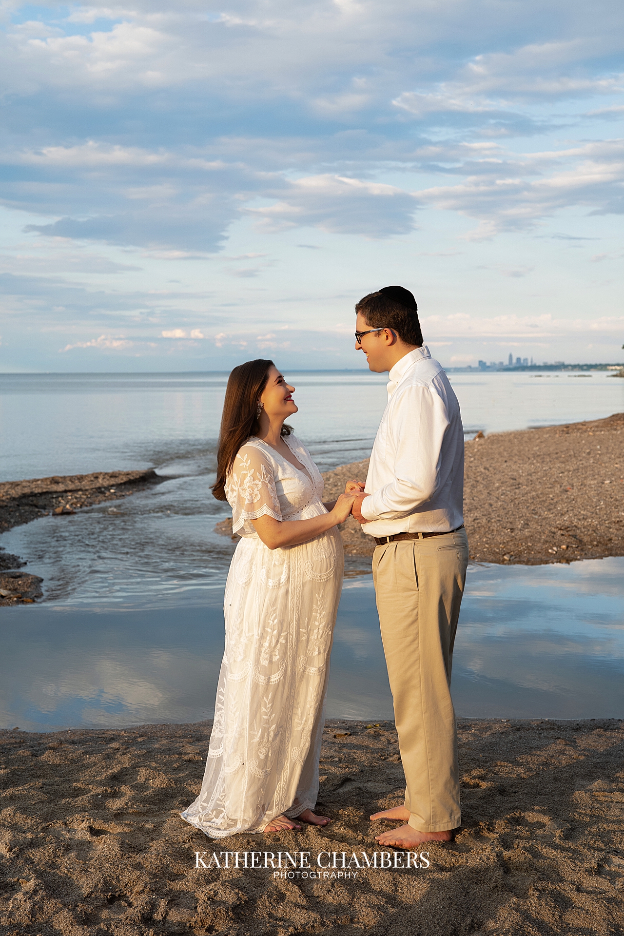 Cleveland maternity photos on the Lake Erie beach at sunset