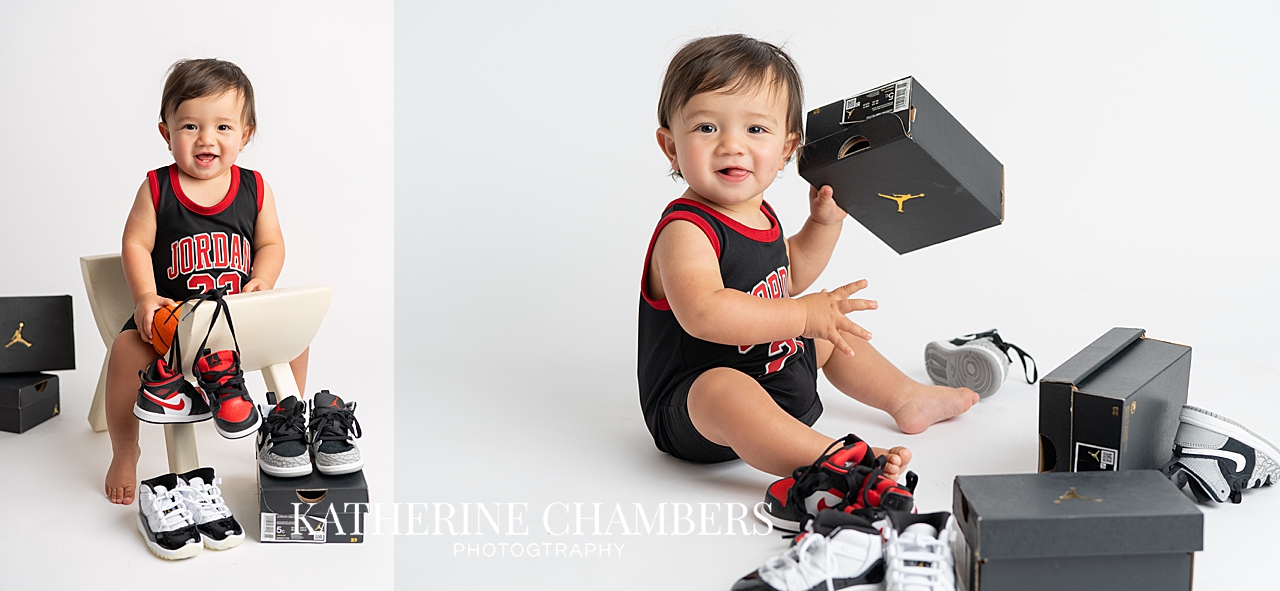 EJ’s first birthday portraits with his high top shoes