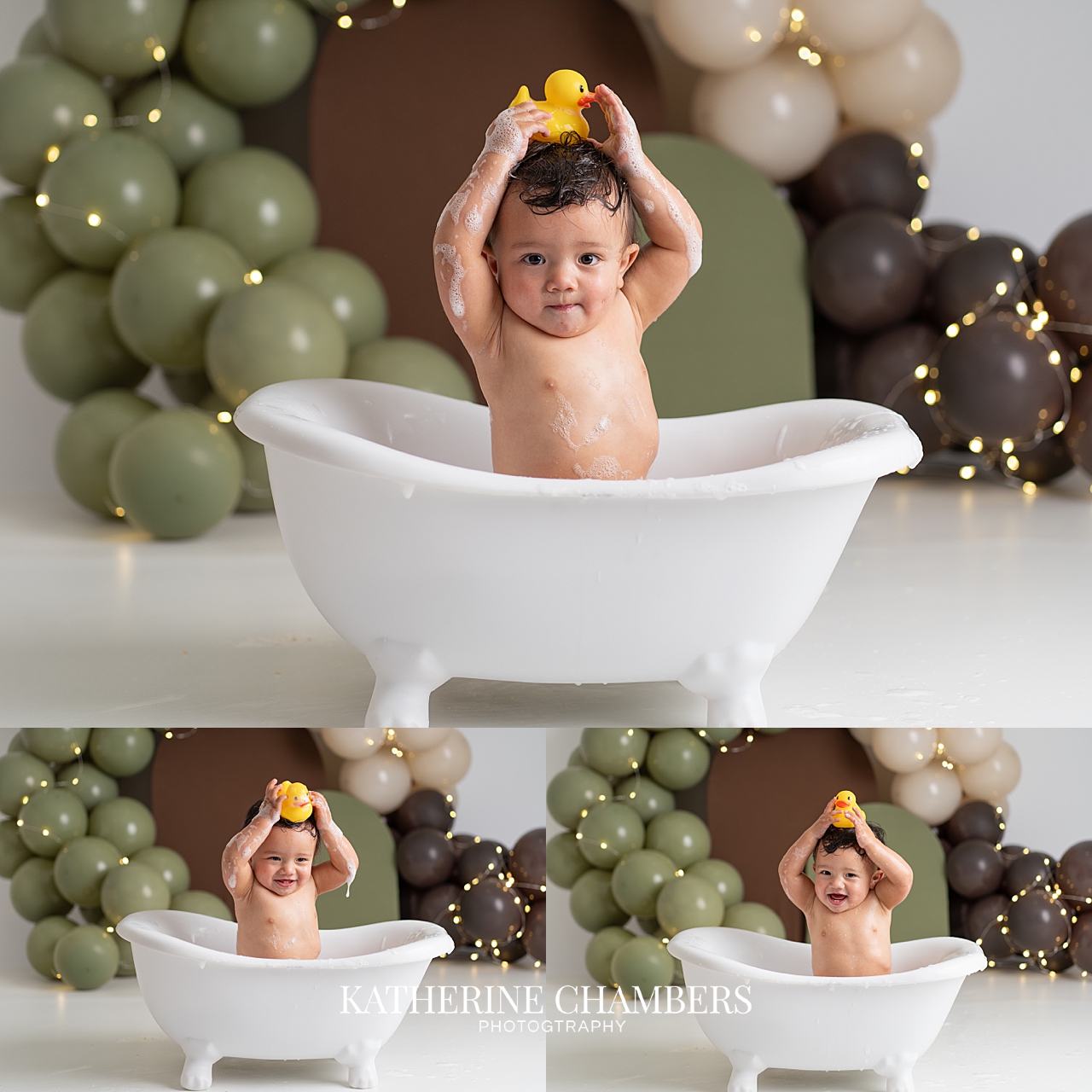 Playing in the tub after his cake smash session