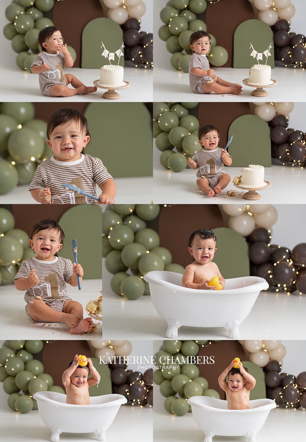 EJ smiling during his first birthday cake smash