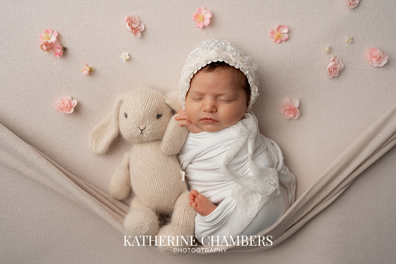 Lily newborn portrait in soft neutral colors